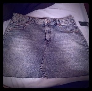 Denim Jean Mini Skirt Unfinished Hem Destructed